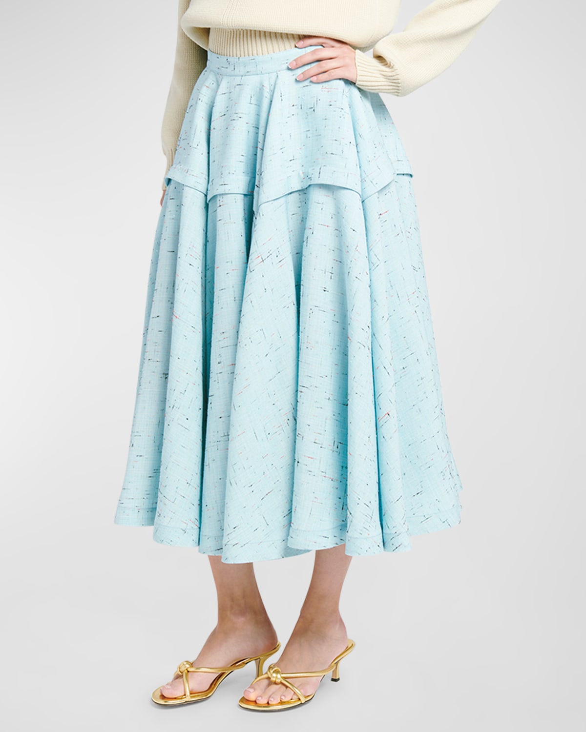 Shop Bottega Veneta Tiered Midi Circle Skirt In Blue Multi