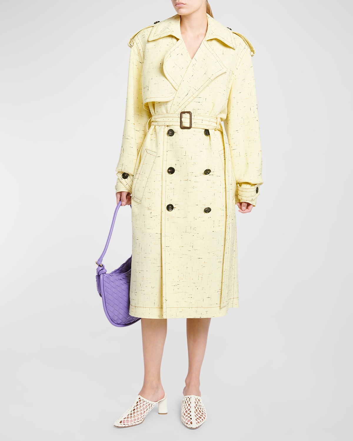 Bottega Veneta Double-breasted Belted Trench Coat In Yellow