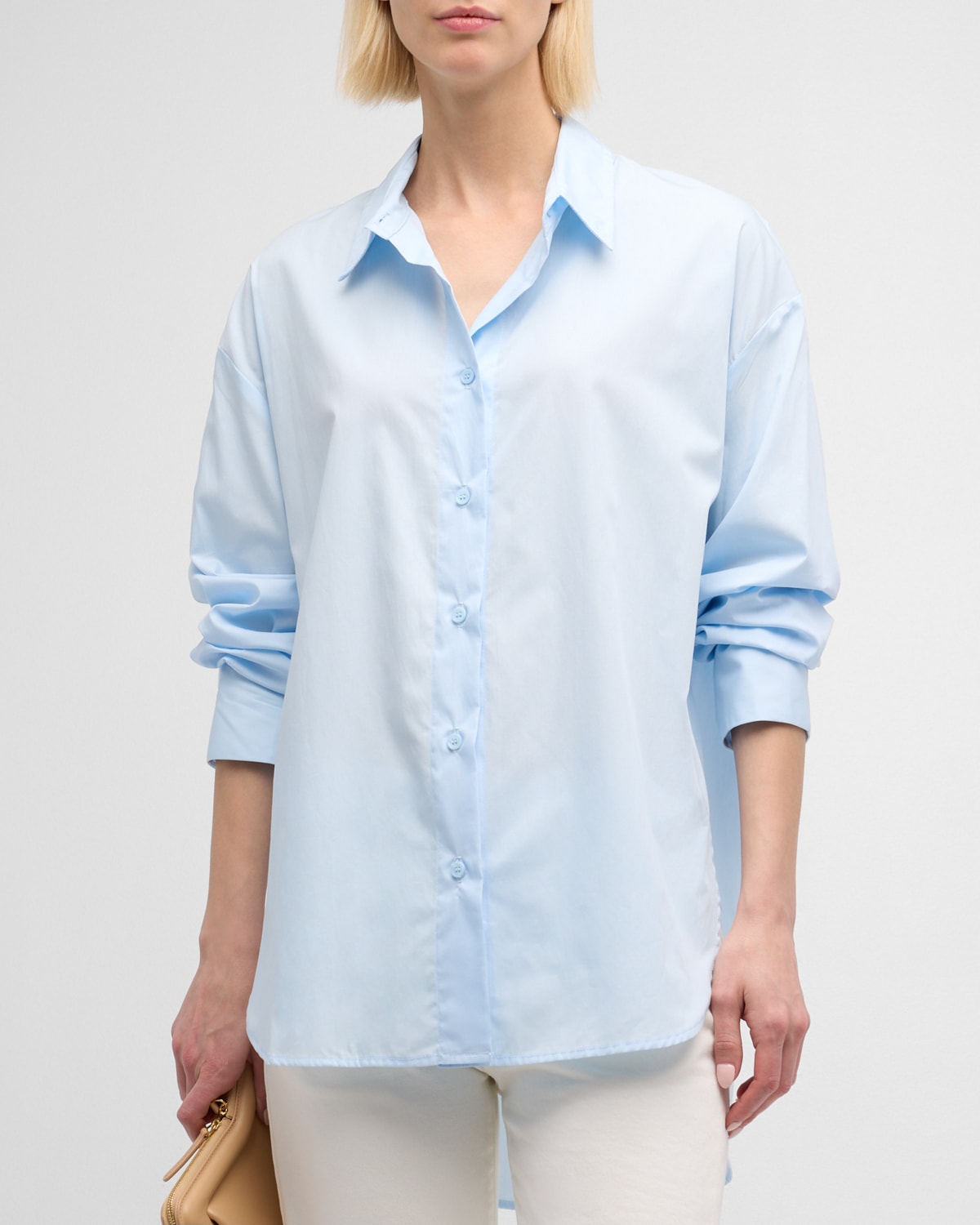 Enza Costa Luxe Long-sleeve Button-front Shirt In Powder Blue