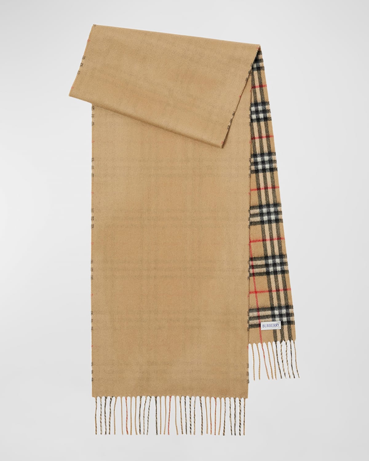 Shop Burberry Men's Cashmere Vintage Check Rectangle Scarf In Archive Beige