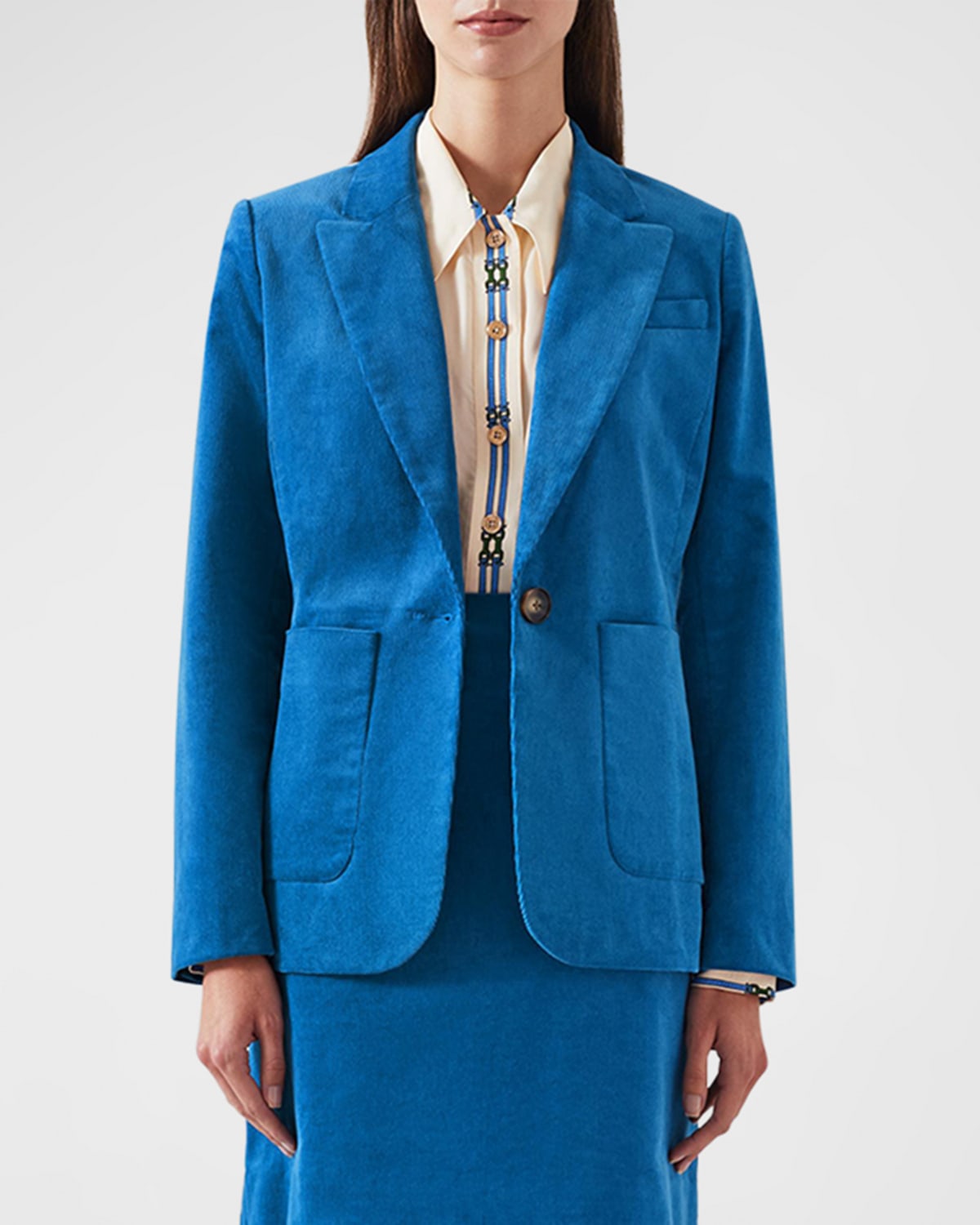 Shop Lk Bennett Deborah Single-button Corduroy Jacket In Blue