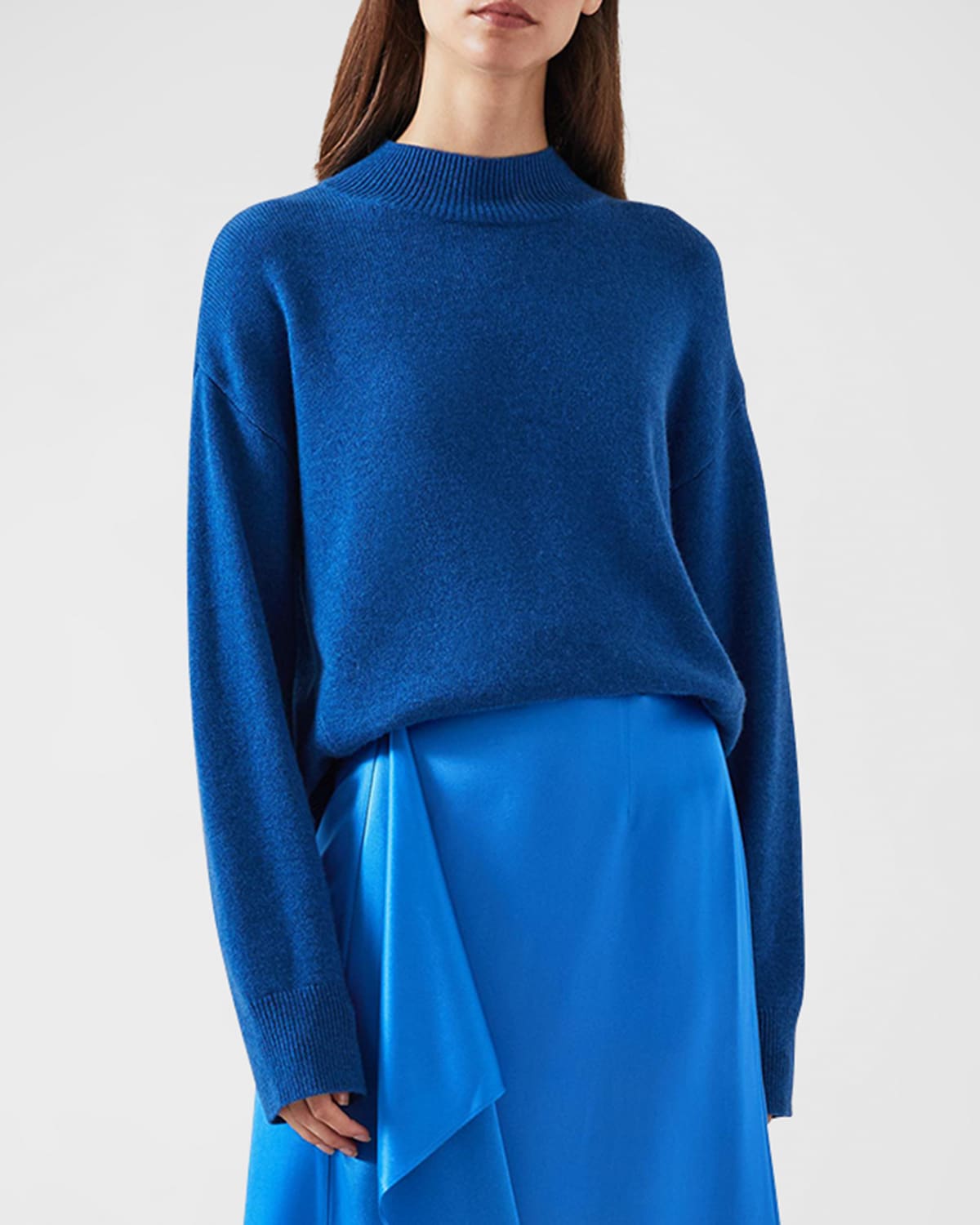 Shop Lk Bennett Zoe Mock-neck Merino Wool Sweater In Blue