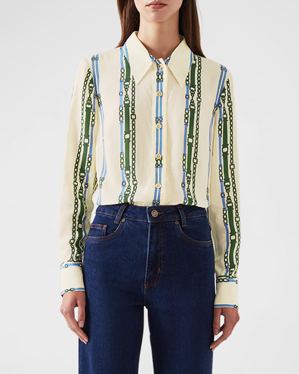 Lk Bennett Hardy Graphic-print Button-down Top In Birch Multi