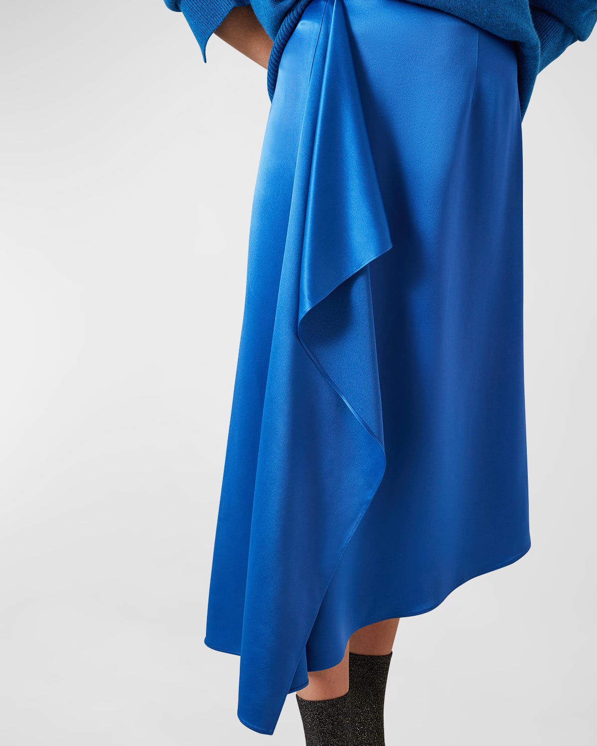 Shop Lk Bennett Zoe Draped A-line Midi Skirt In Blue
