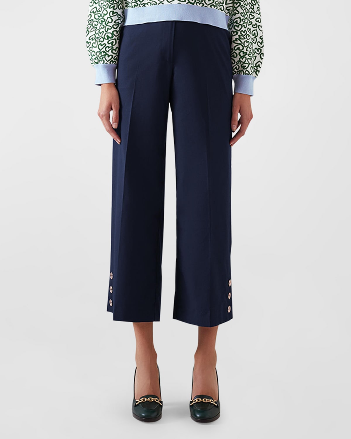 Lk Bennett Keaton Button Detail Crop Straight Leg Trousers In Midnight