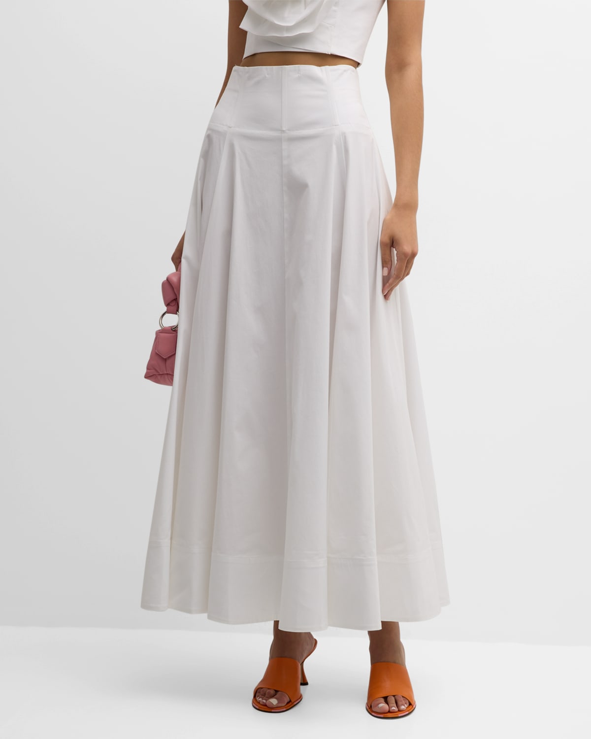 Lela Rose Pleated Full Maxi Skirt In Ivory