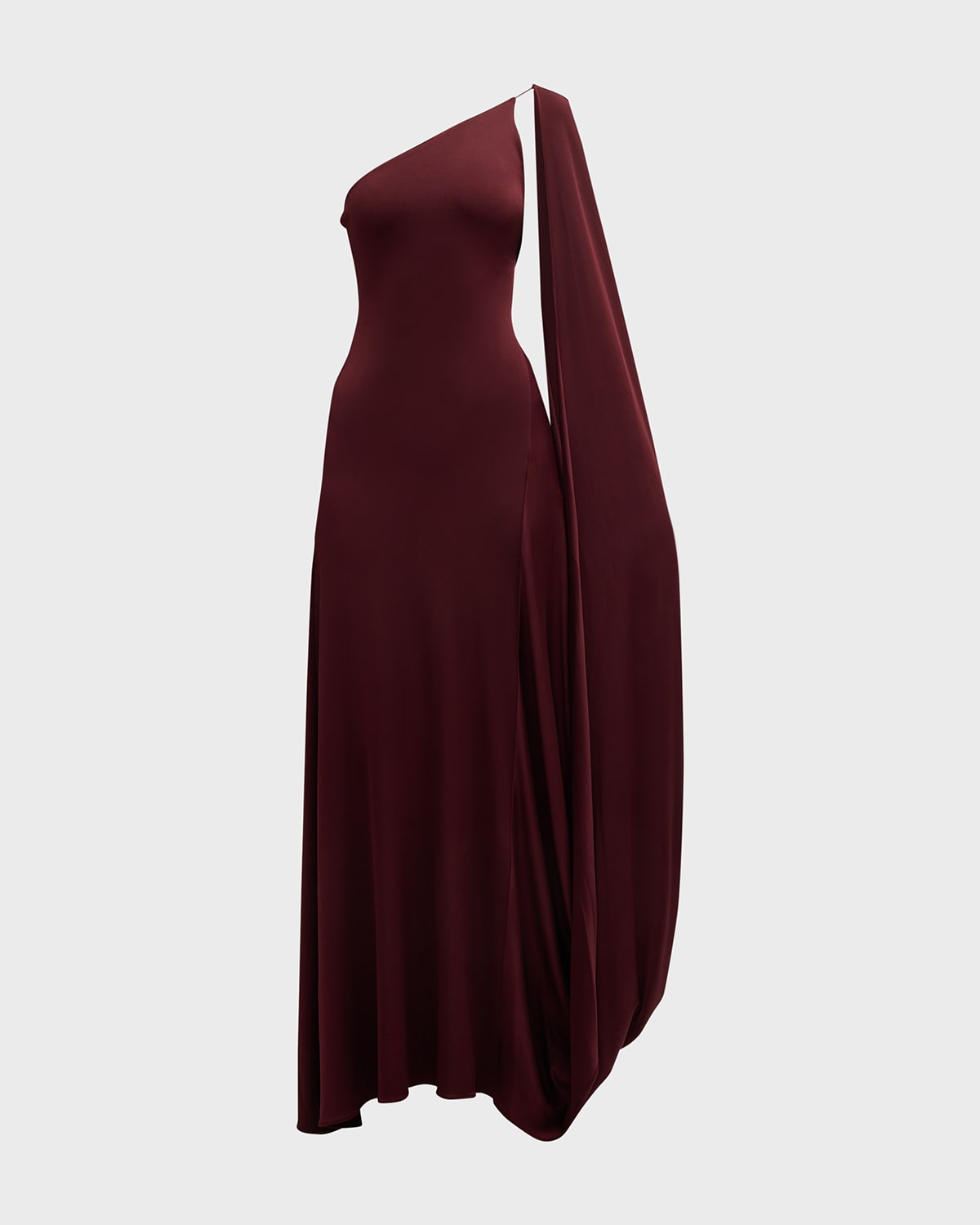 Shop Stella Mccartney One-shoulder Cape Sleeveless Maxi Dress In Dark Cherry