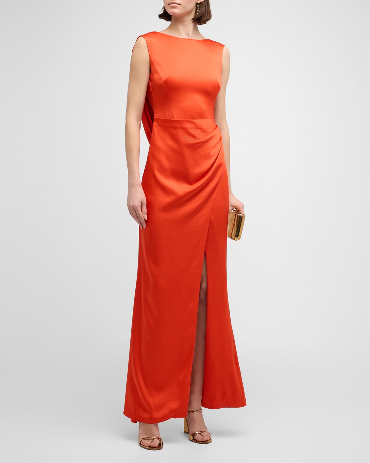 Shop Simkhai Tommy Draped Open-back Column Gown In Flame