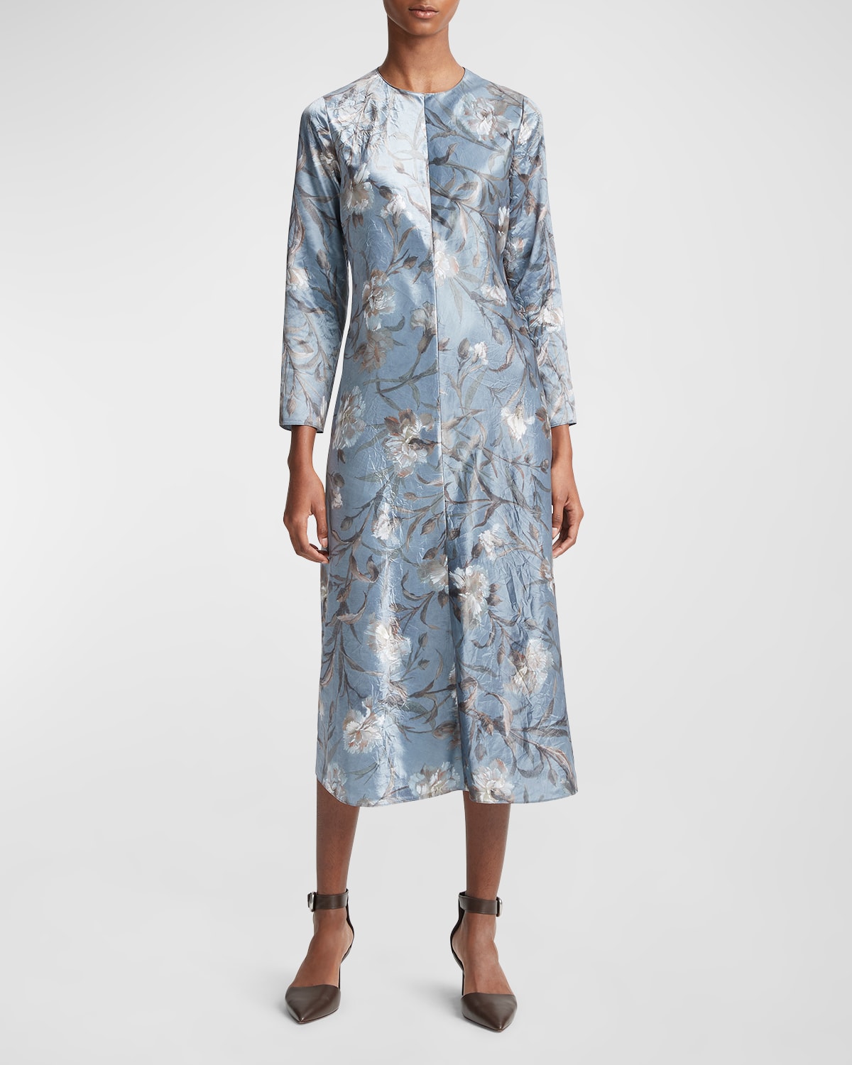 Vince Night Carnation Crew Neck Dress In Iris Smoke
