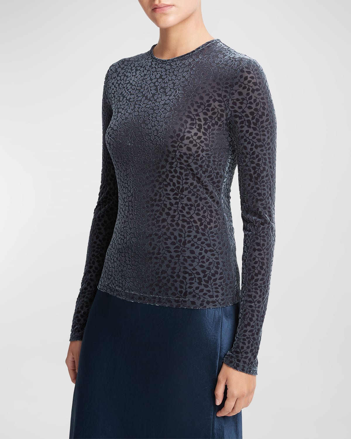 Vince Long-sleeve Velour Burnout Top In Obsidian