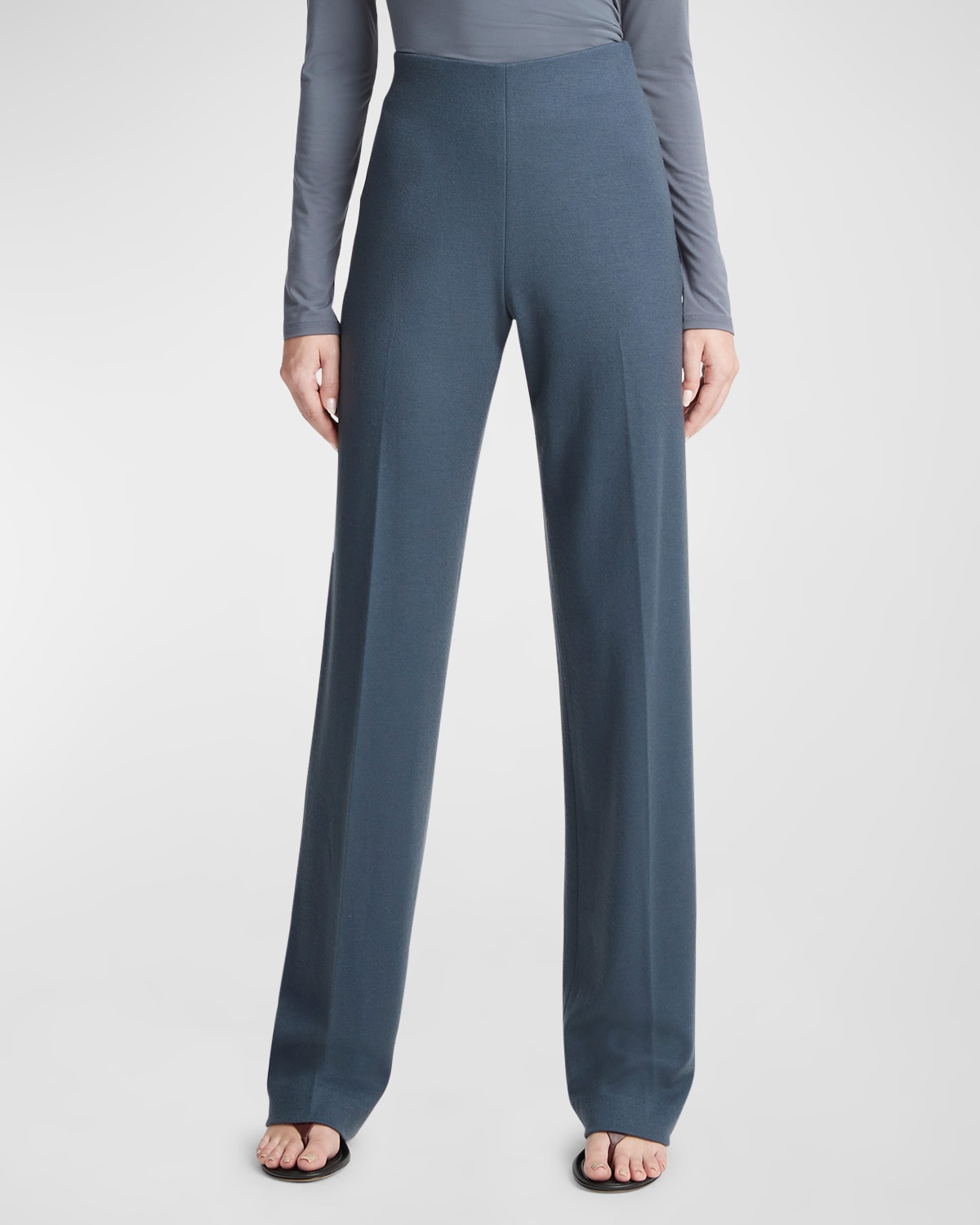 Shop Vince High-rise Wool-blend Wide-leg Pants In Pacific Azure