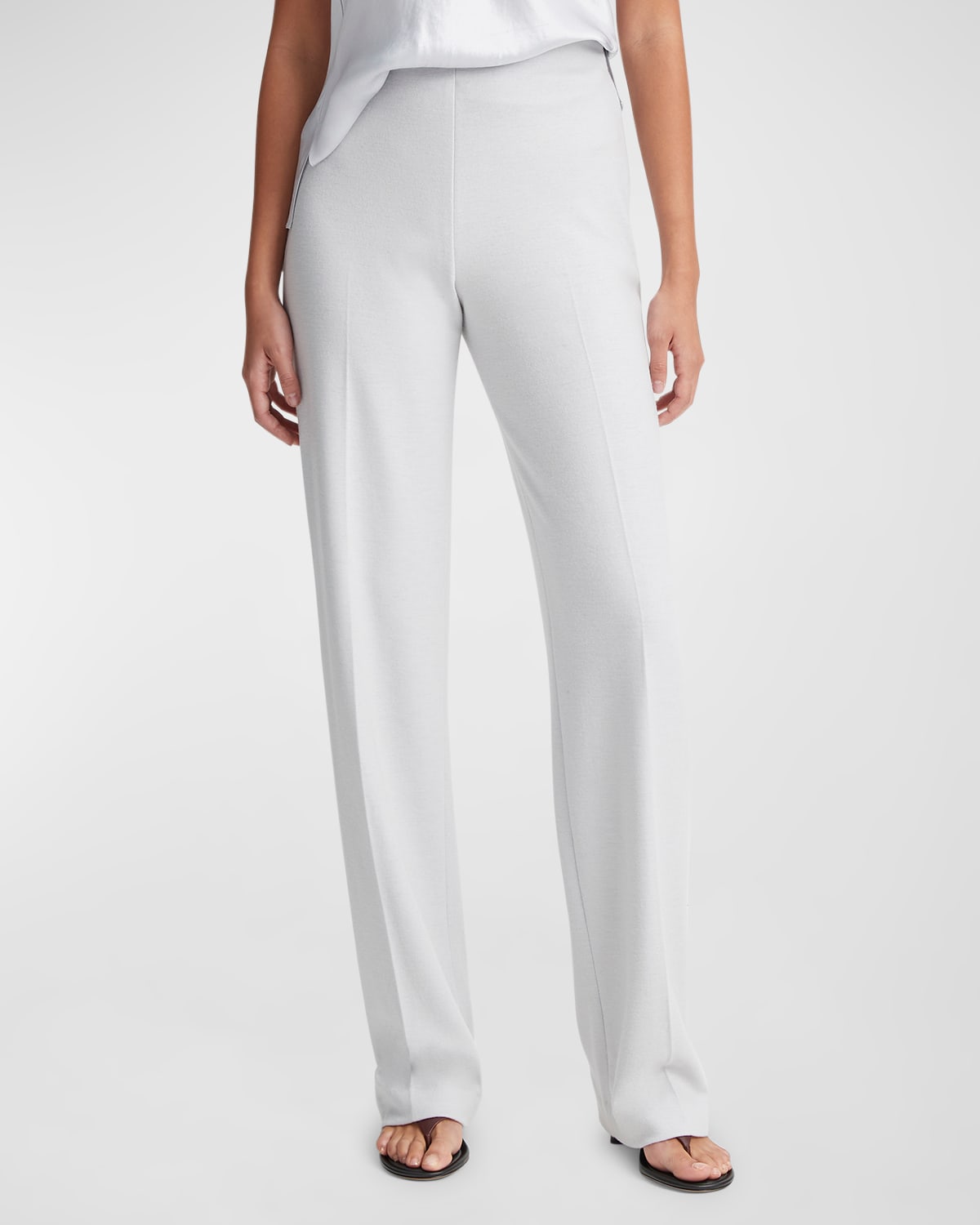 Shop Vince High-rise Wool-blend Wide-leg Pants In Dove