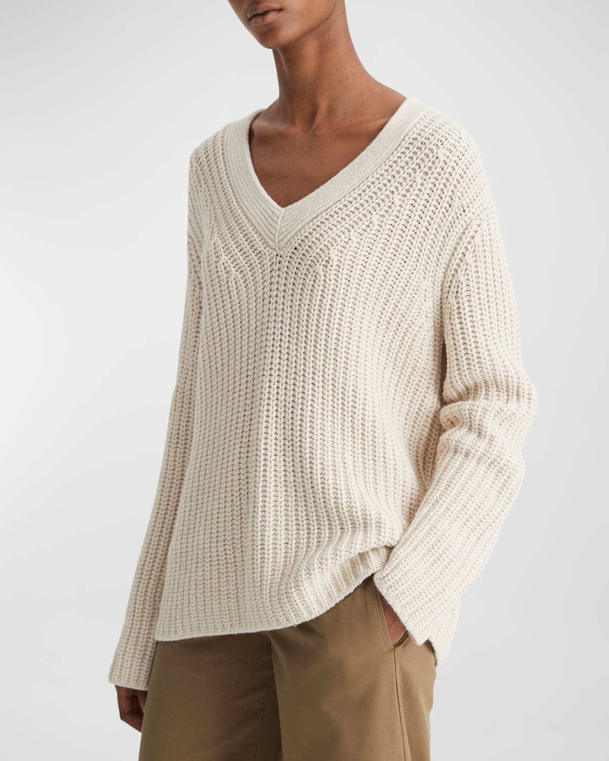 Shop Vince Shaker Stitch V-neck Sweater In Lt White Sand