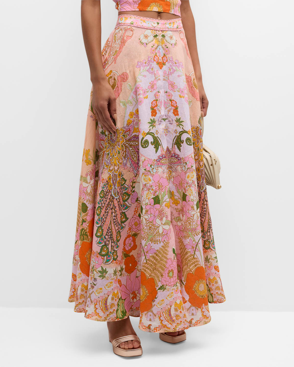 Shop Camilla Floral Linen Maxi Circle Skirt In Clever Clogs