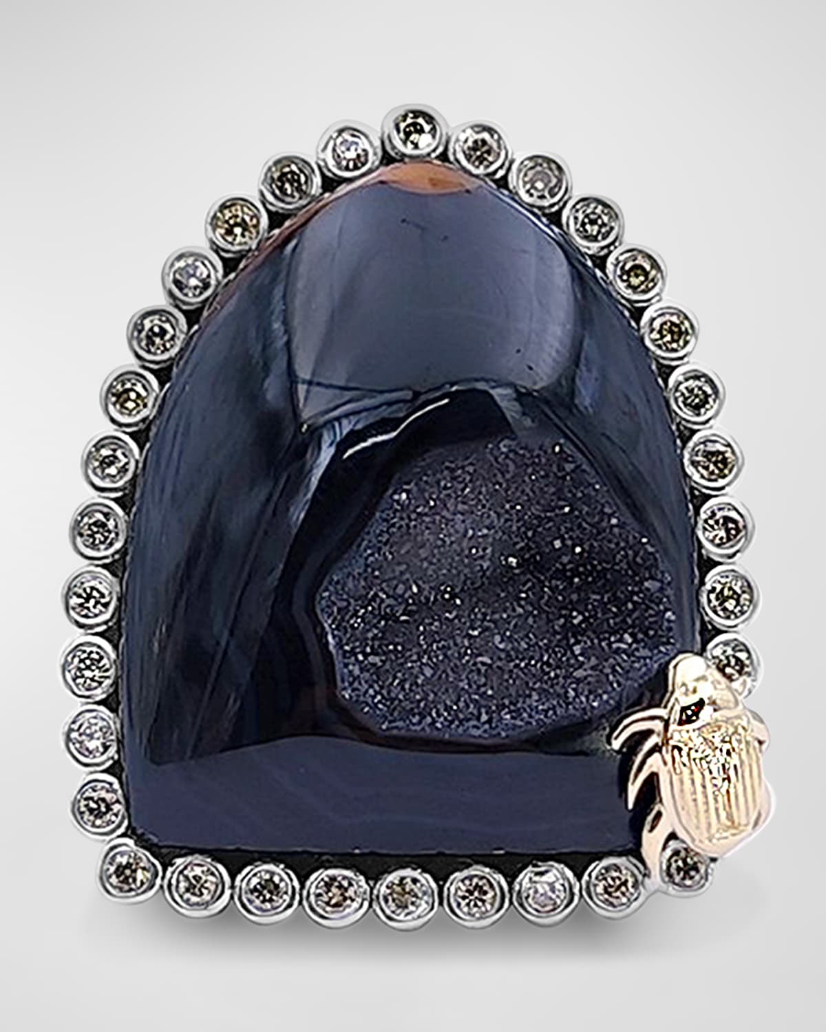 Black Druzy and Champagne Diamond Ring