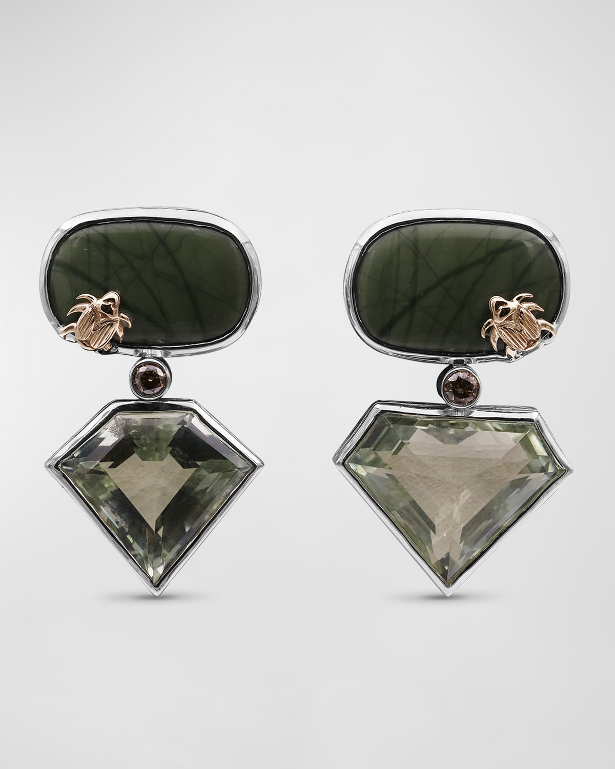 Imperial Jasper, Green Amethyst and Diamond Earrings