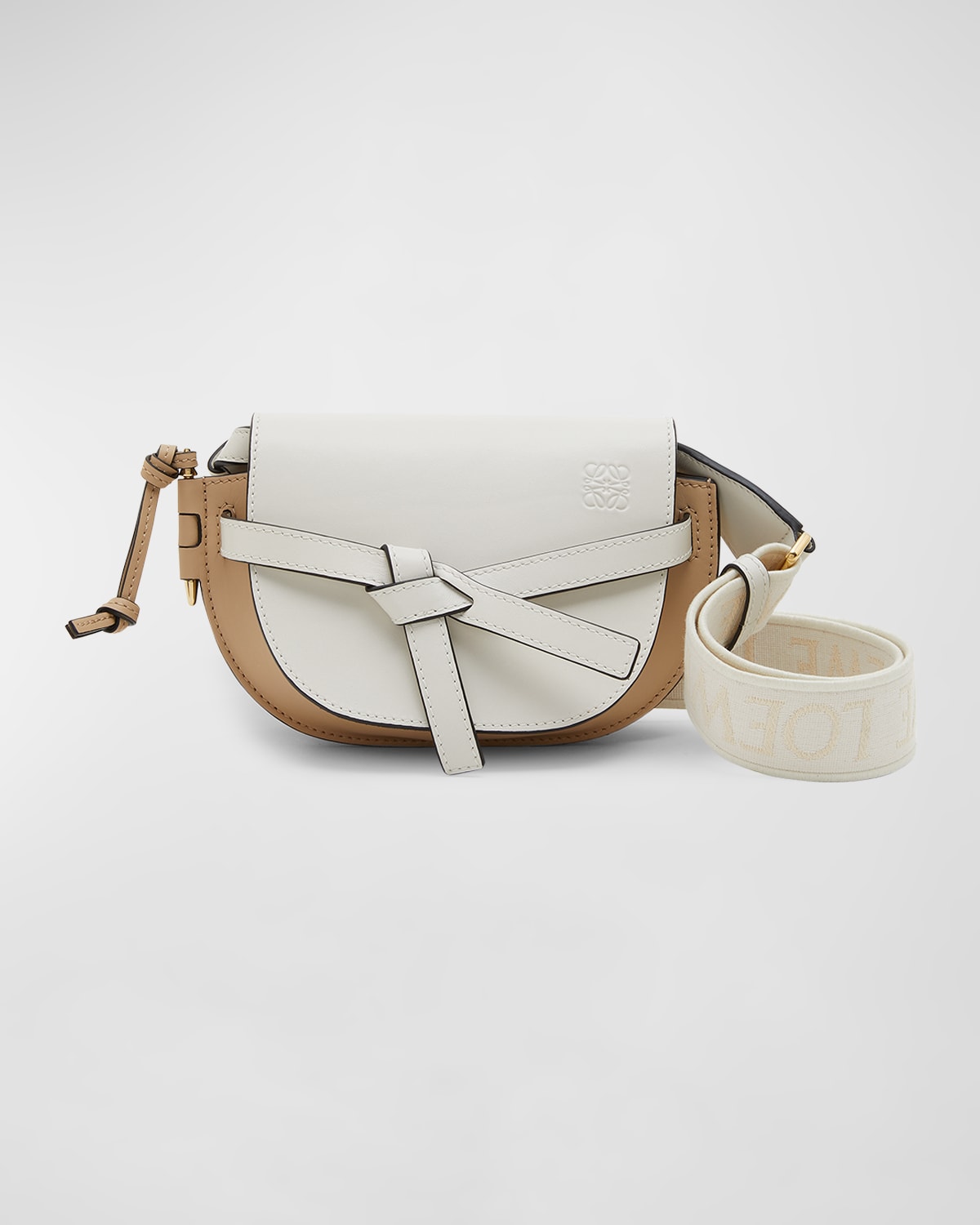 Gate Dual Mini Crossbody Bag in Bicolor Leather with Jacquard Strap