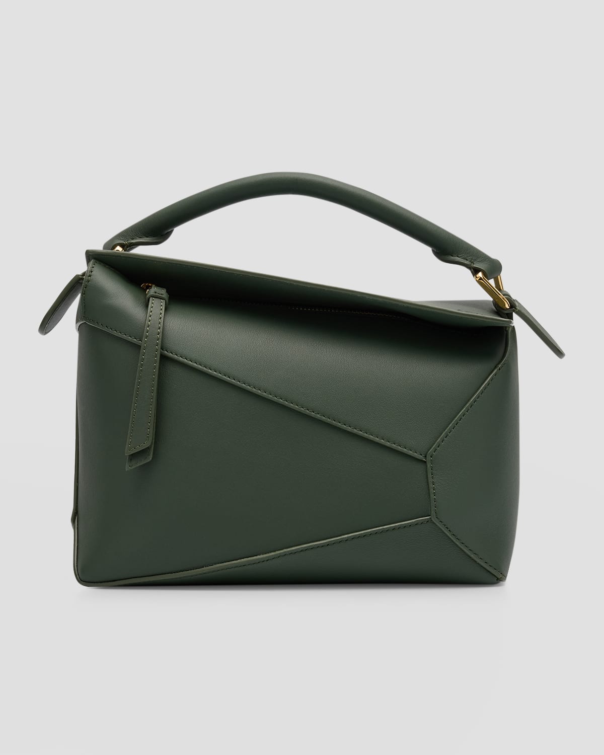 Loewe Puzzle Edge Small Leather Top-handle Bag In Bottle Green