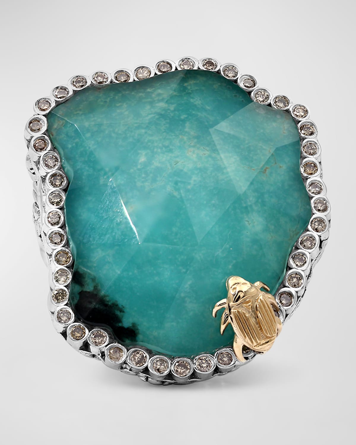 Faceted Natural Quartz Turquoise and Champagne Diamond Ring