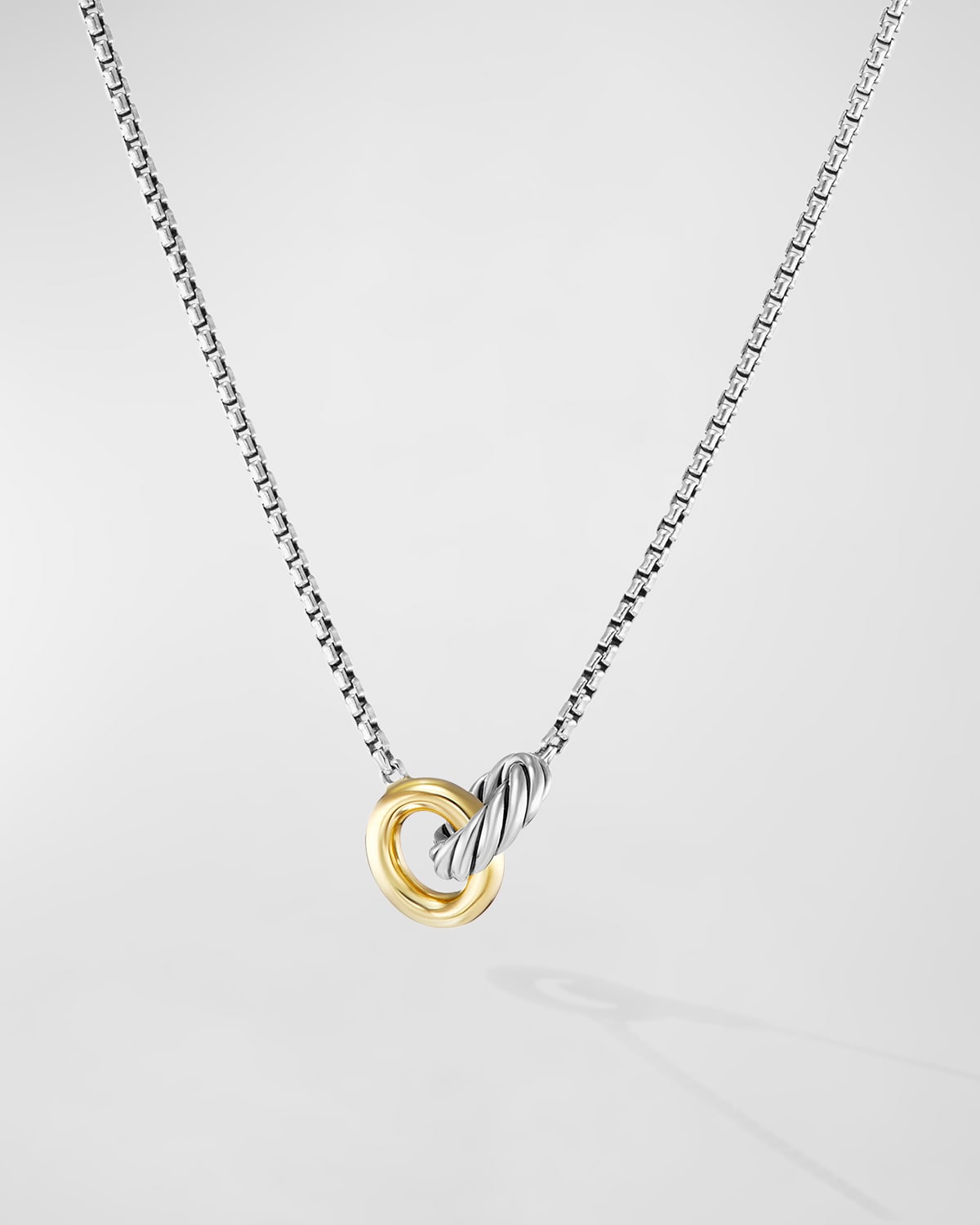 Petite Cable Linked Necklace in Silver and 14K Gold, 15-17"L