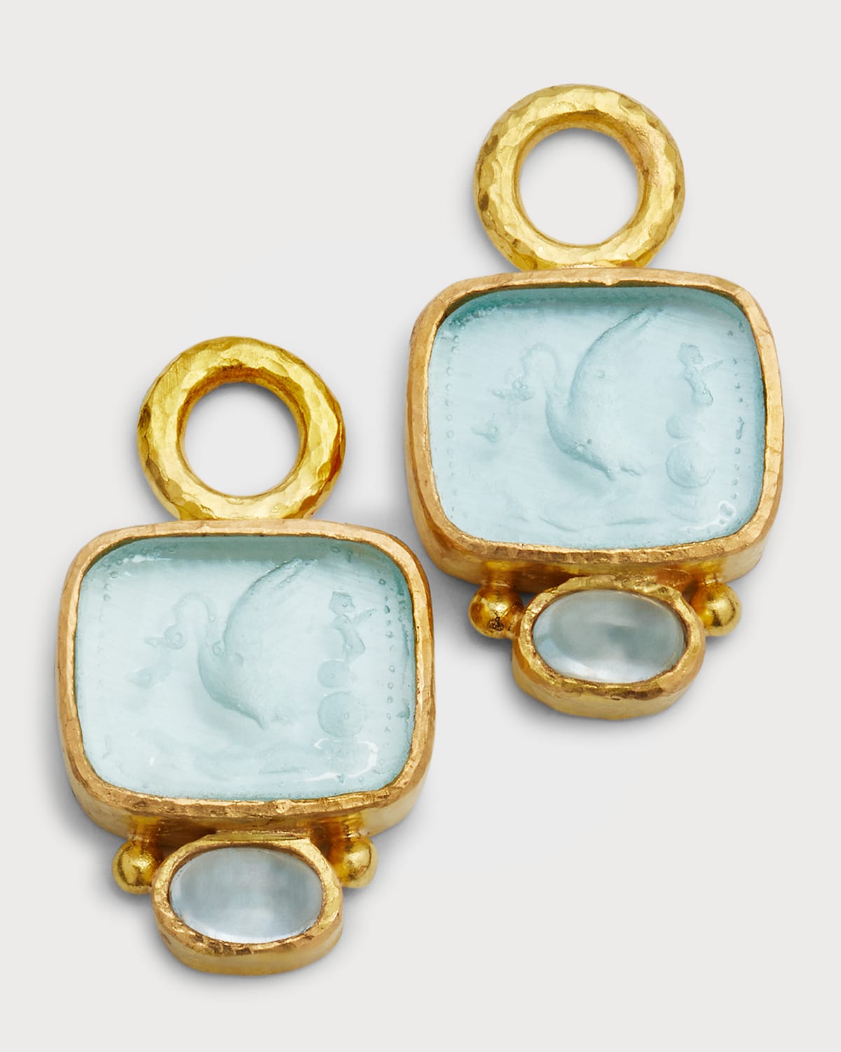 19K Yellow Gold Venetian Glass Intaglio Cabochon Earring Pendants