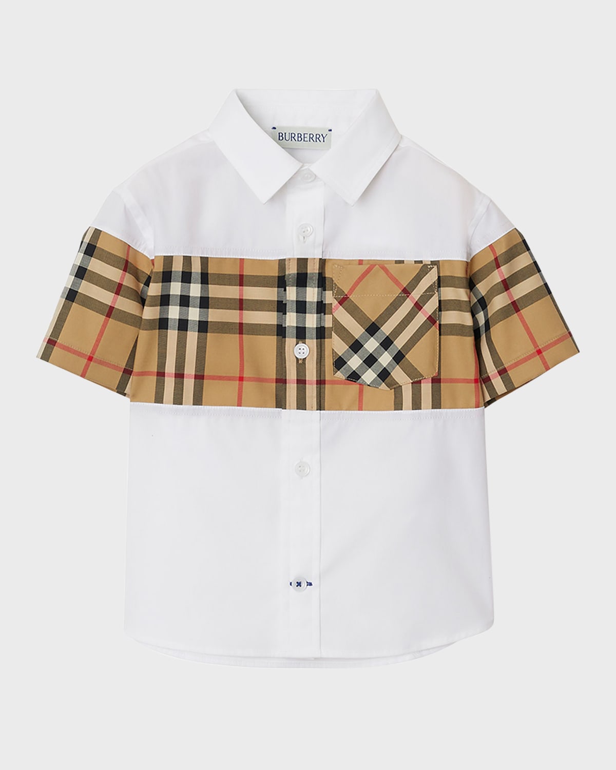Burberry Boy's Devon Check Panel Short-sleeve Shirt In White
