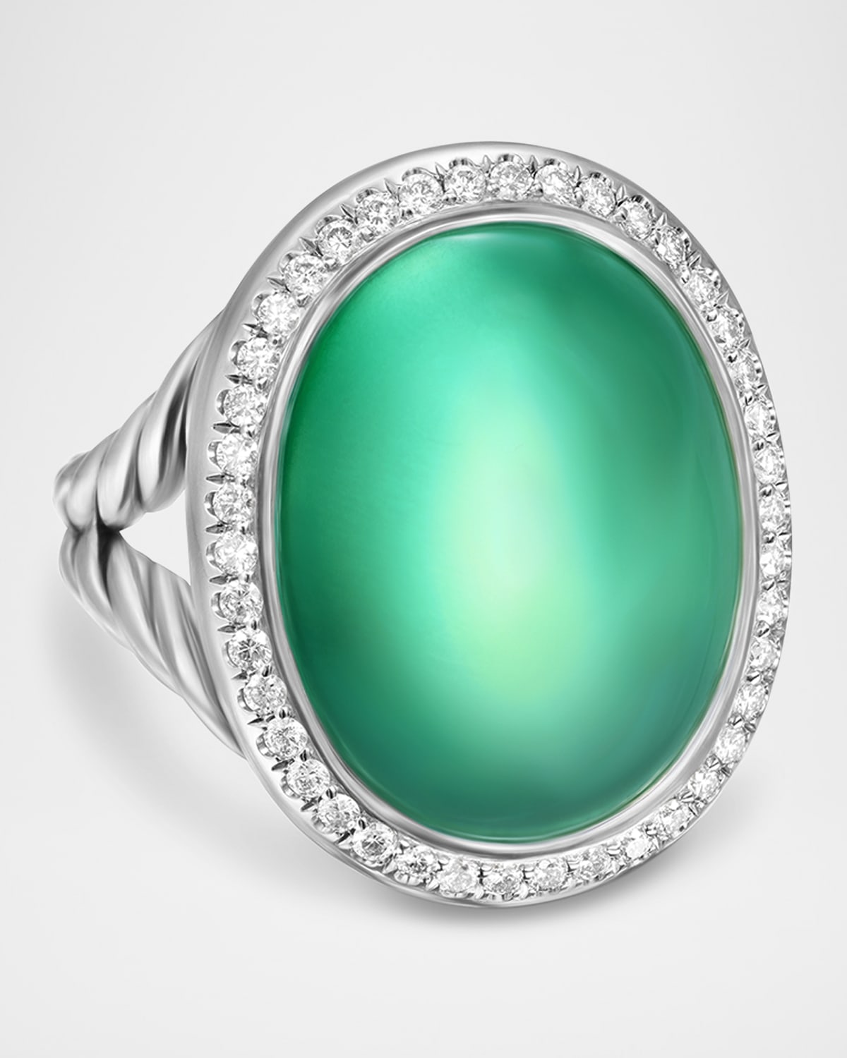 Oval Ring with Gemstone and Diamonds in Silver, 24.5x21mm