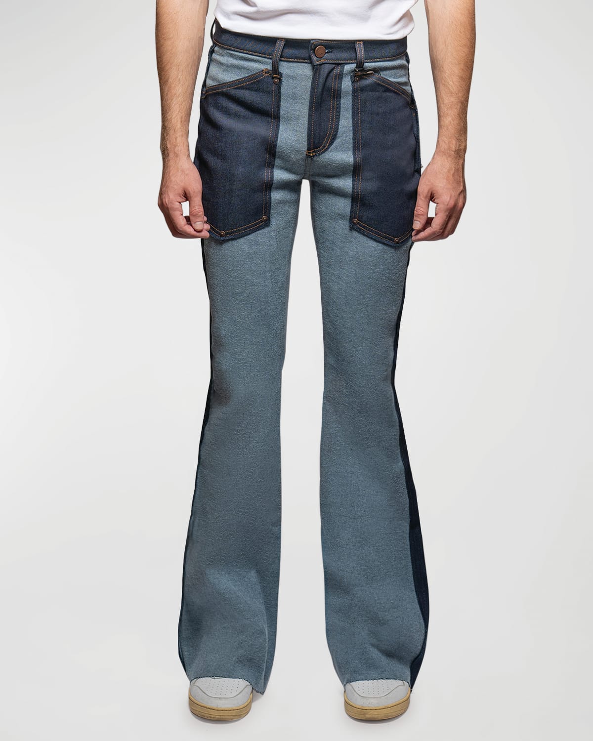 Shop Monfrere X Mvla Men's Two-tone Denim Flare Jeans In Indigo
