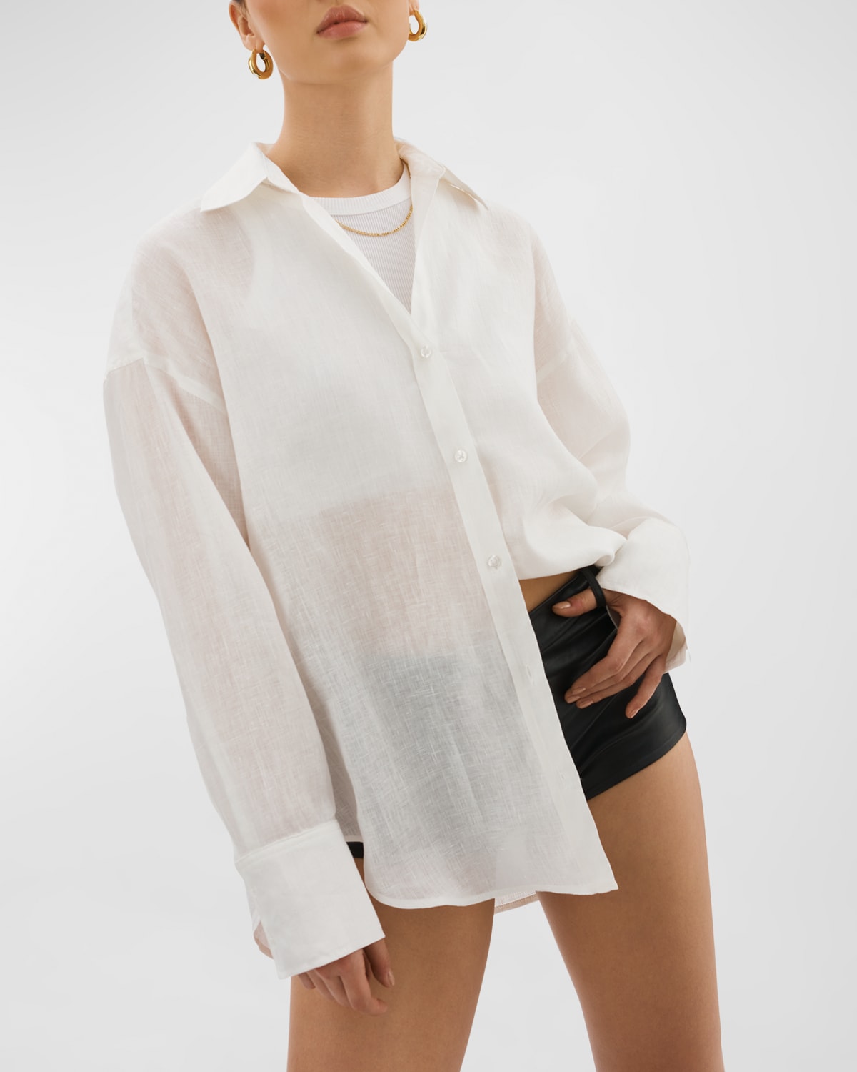 Lamarque Jada Oversized Linen Button-front Shirt In White