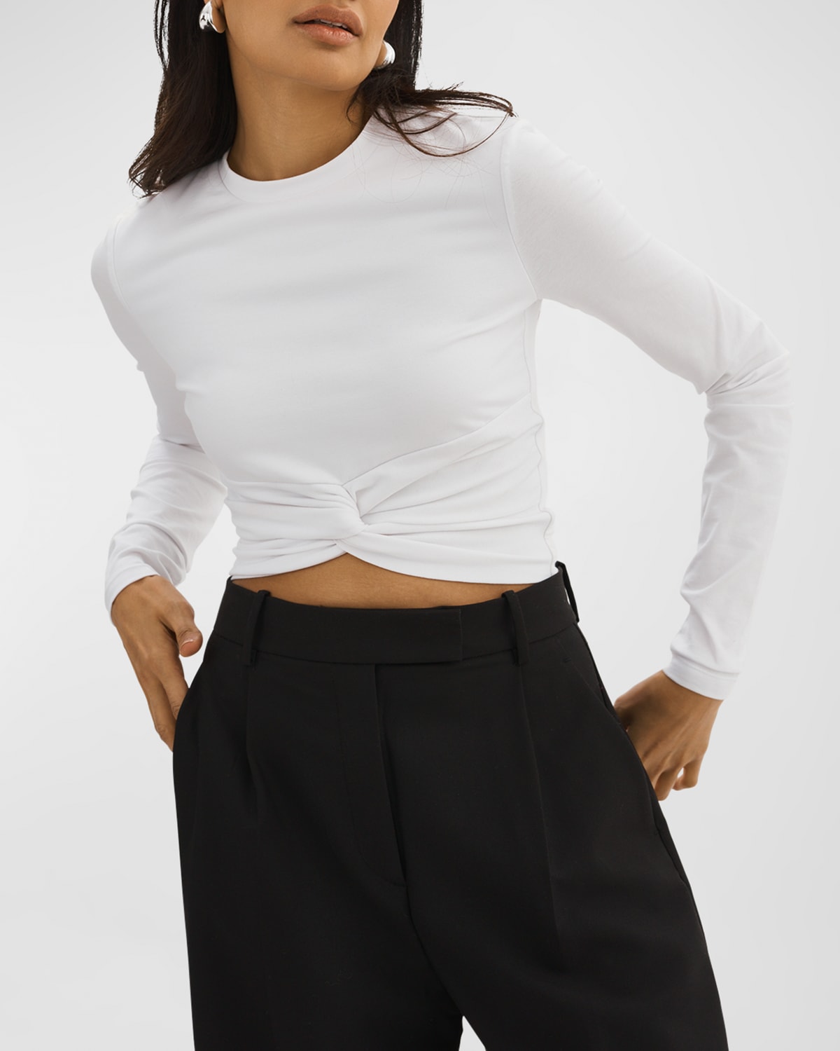 Lamarque Ksenia Twisted-front Long-sleeve Crop Top In White
