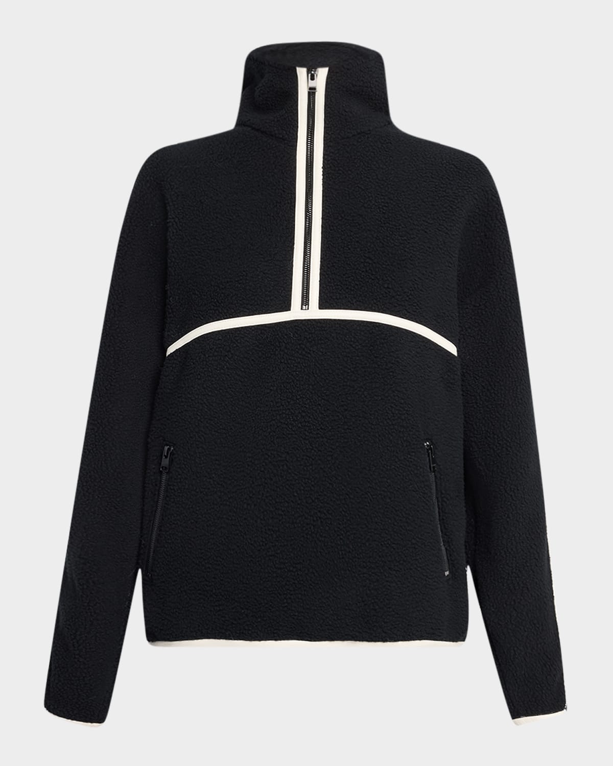 Shop Lamarque Helsa Fleece Piped Pullover Sweater In Black/ivory