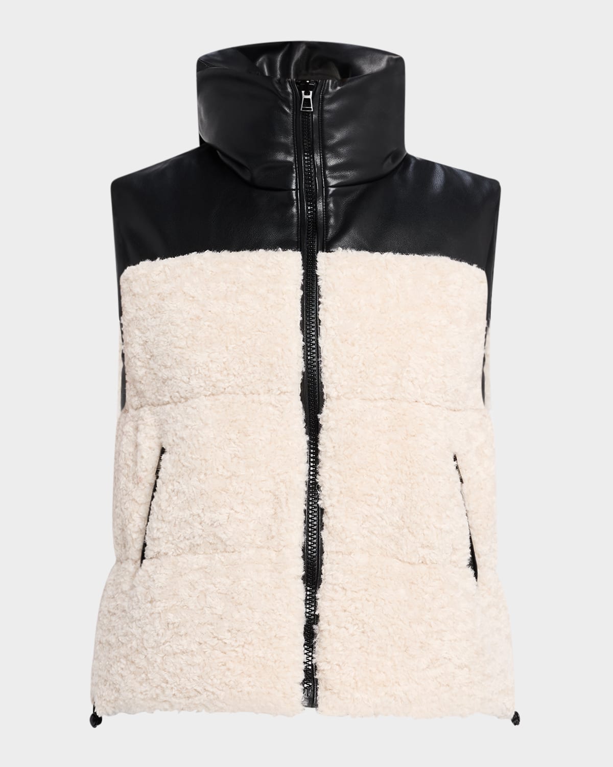 Lamarque Marina Reversible Faux Leather And Fleece Vest In Black/ecru