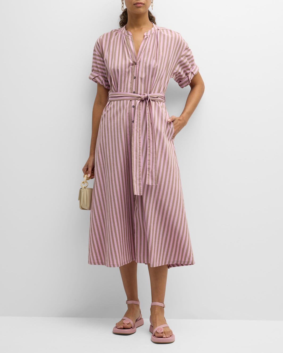 Liora Striped A-Line Cotton Midi Shirtdress