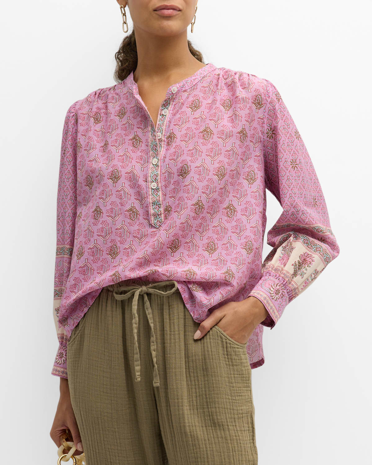 Shop Xirena Lettie Floral-print Blouson-sleeve Top In Pink Posey