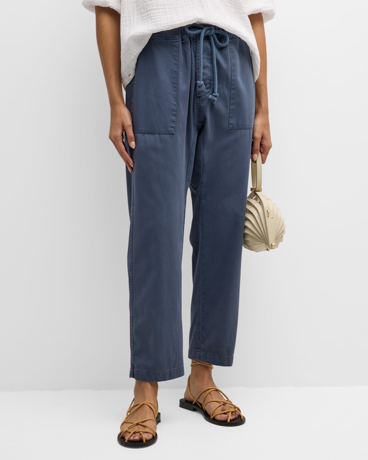 Xirena Eliott Cropped Straight-leg Cotton Twill Pants In Washed Bleu