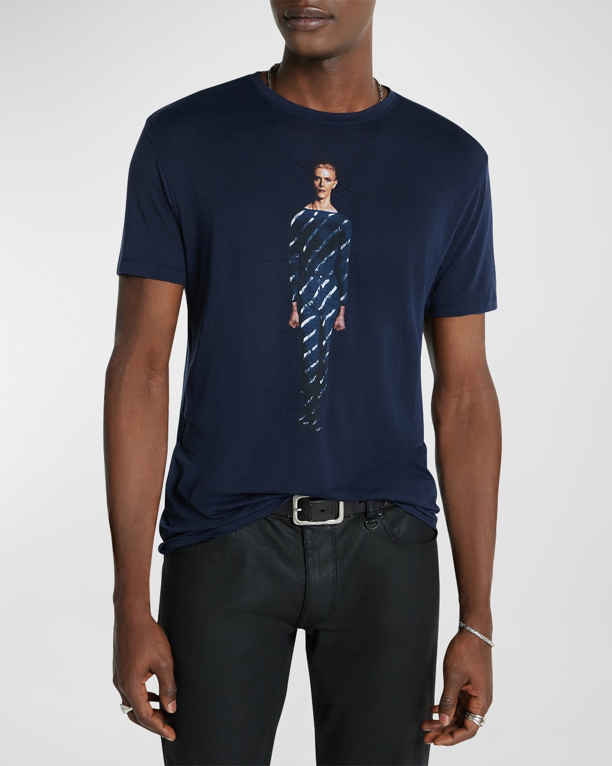 John Varvatos Men's Striped David Bowie Screen-print T-shirt In Navy