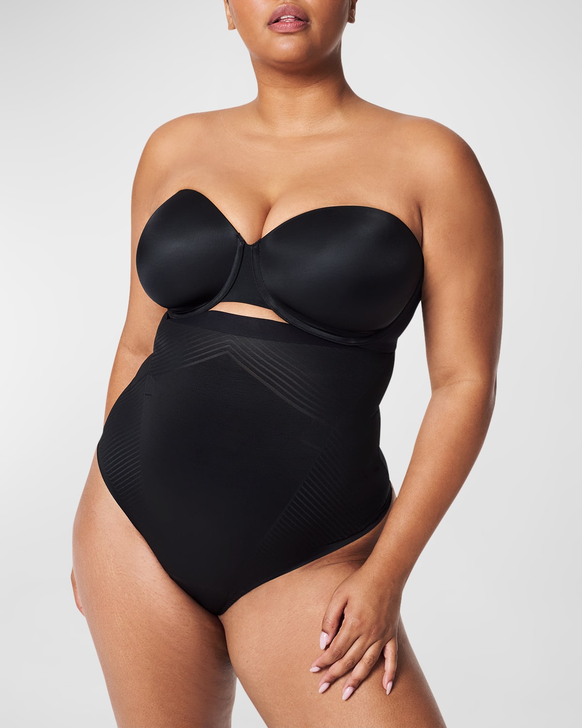 Shop Spanx Invisible Shaping High-waisted Thong In Very Black