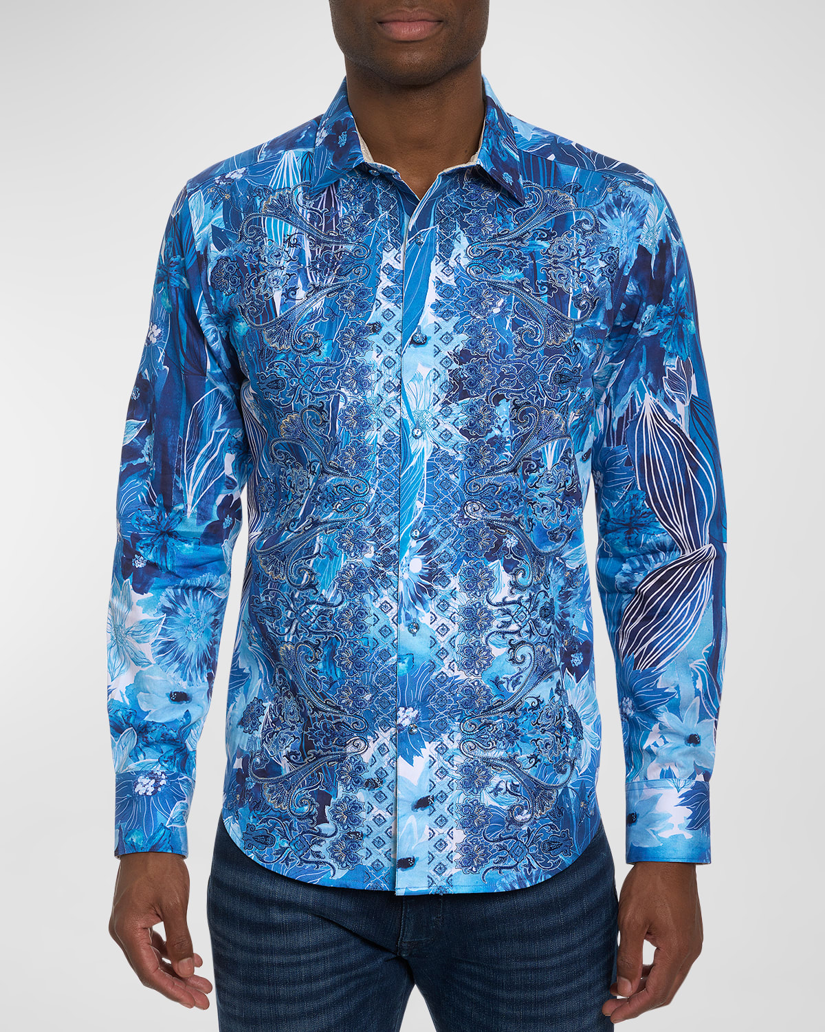 Shop Robert Graham Men's Floral Escape Button-down Shirt In Blue
