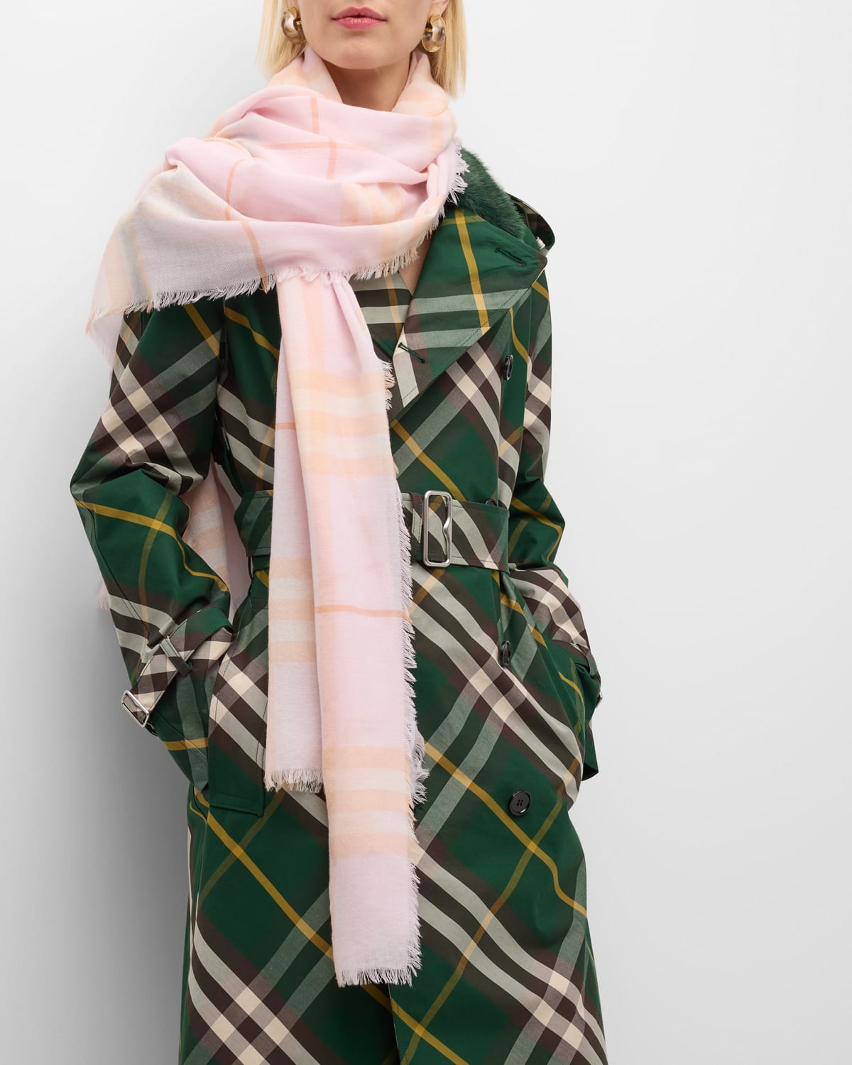 Burberry Check Cashmere Gauze Scarf In Cameo