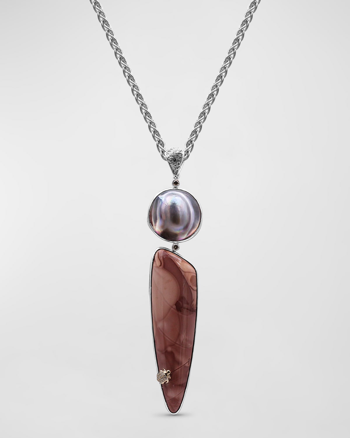 Tahitian Pearl and Willow Creek Jasper Pendant Necklace with Diamonds