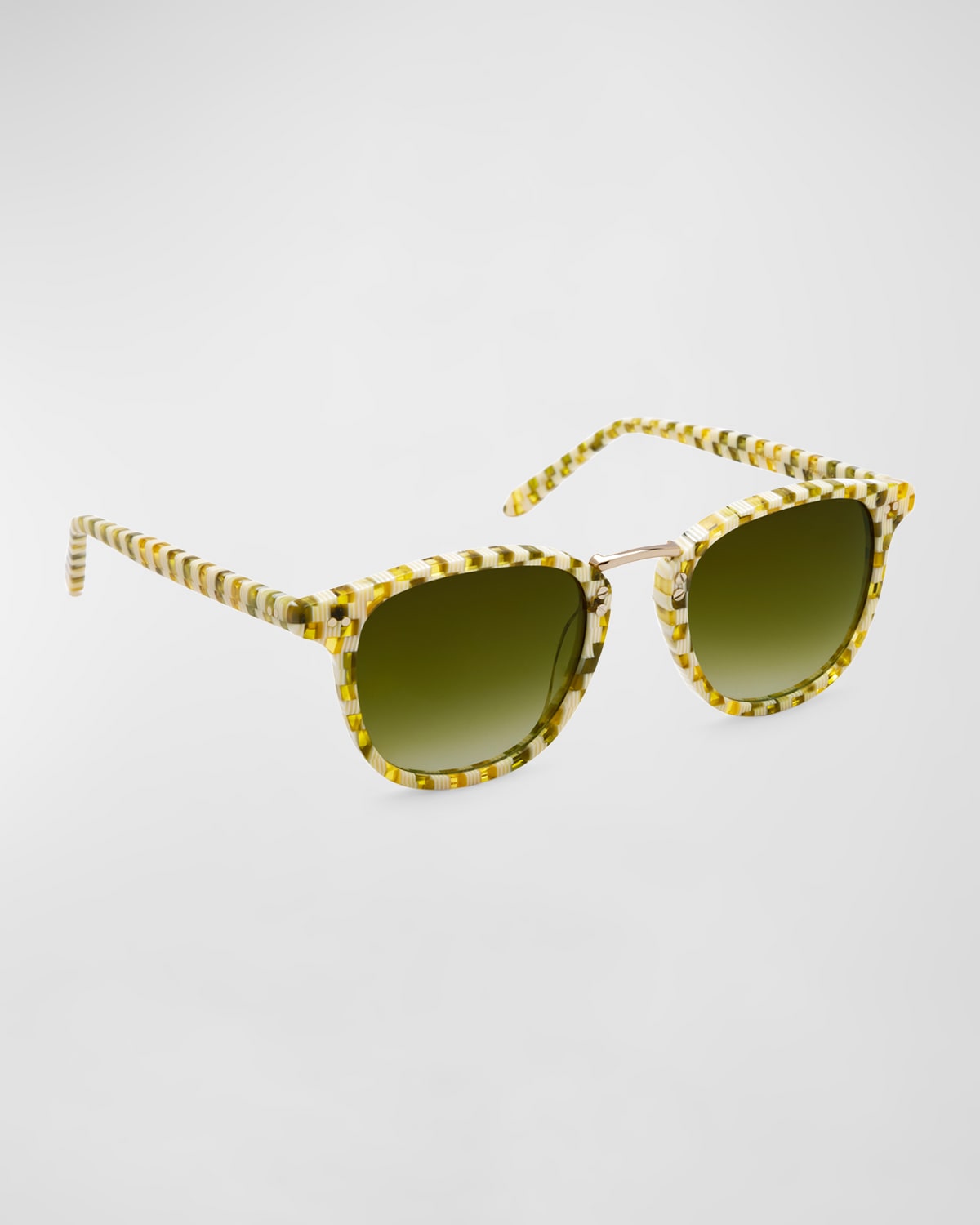 Krewe Franklin Green Acetate & Metal Round Sunglasses In Yuzu