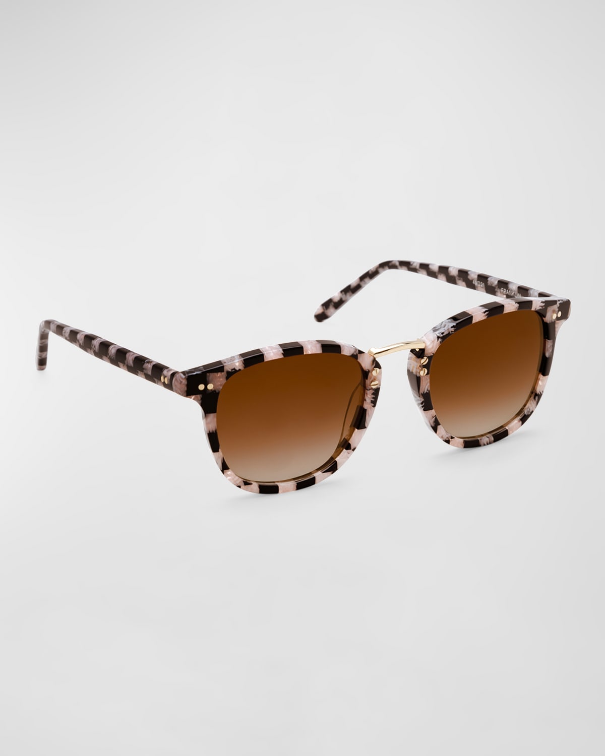 Krewe Franklin Black Acetate & Metal Round Sunglasses In Harlequin