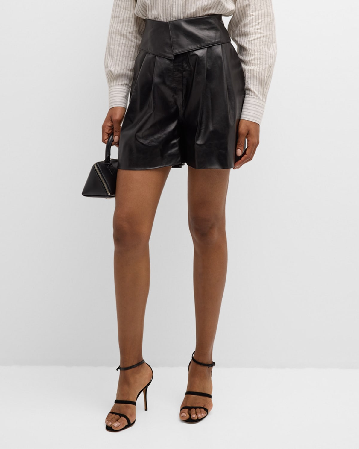 Shop Salon 1884 Marca Pleated Leather Shorts In Black