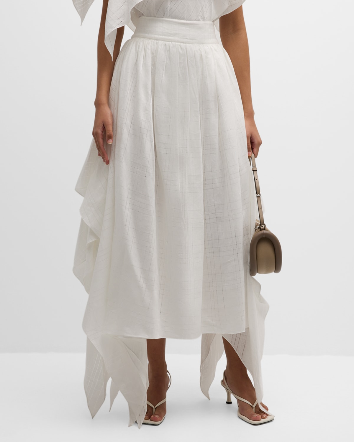Shop Salon 1884 Lucia Check Linen Handkerchief Maxi Skirt In White