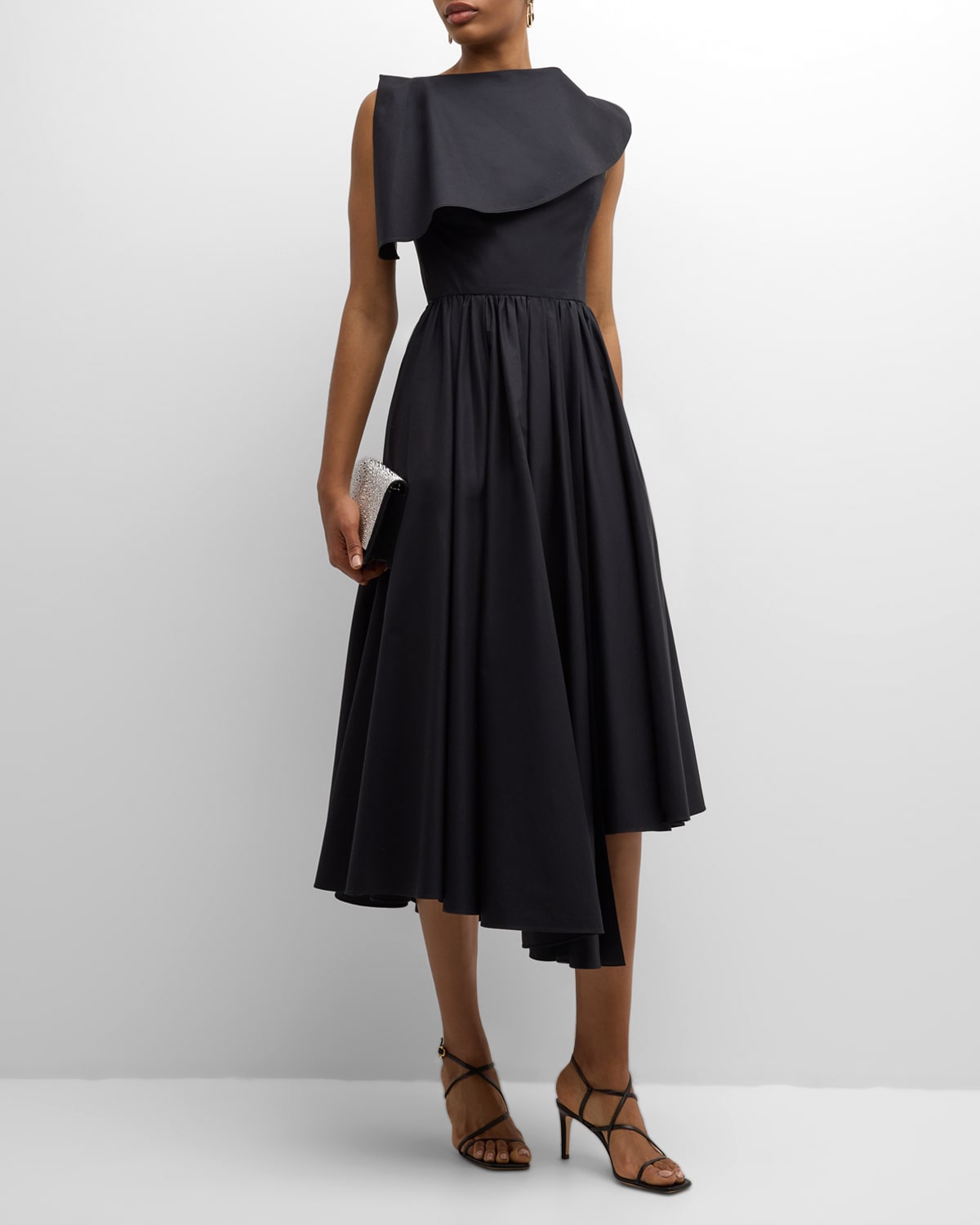 Shop Salon 1884 Evanne Sleeveless Asymmetric Midi Dress In Black