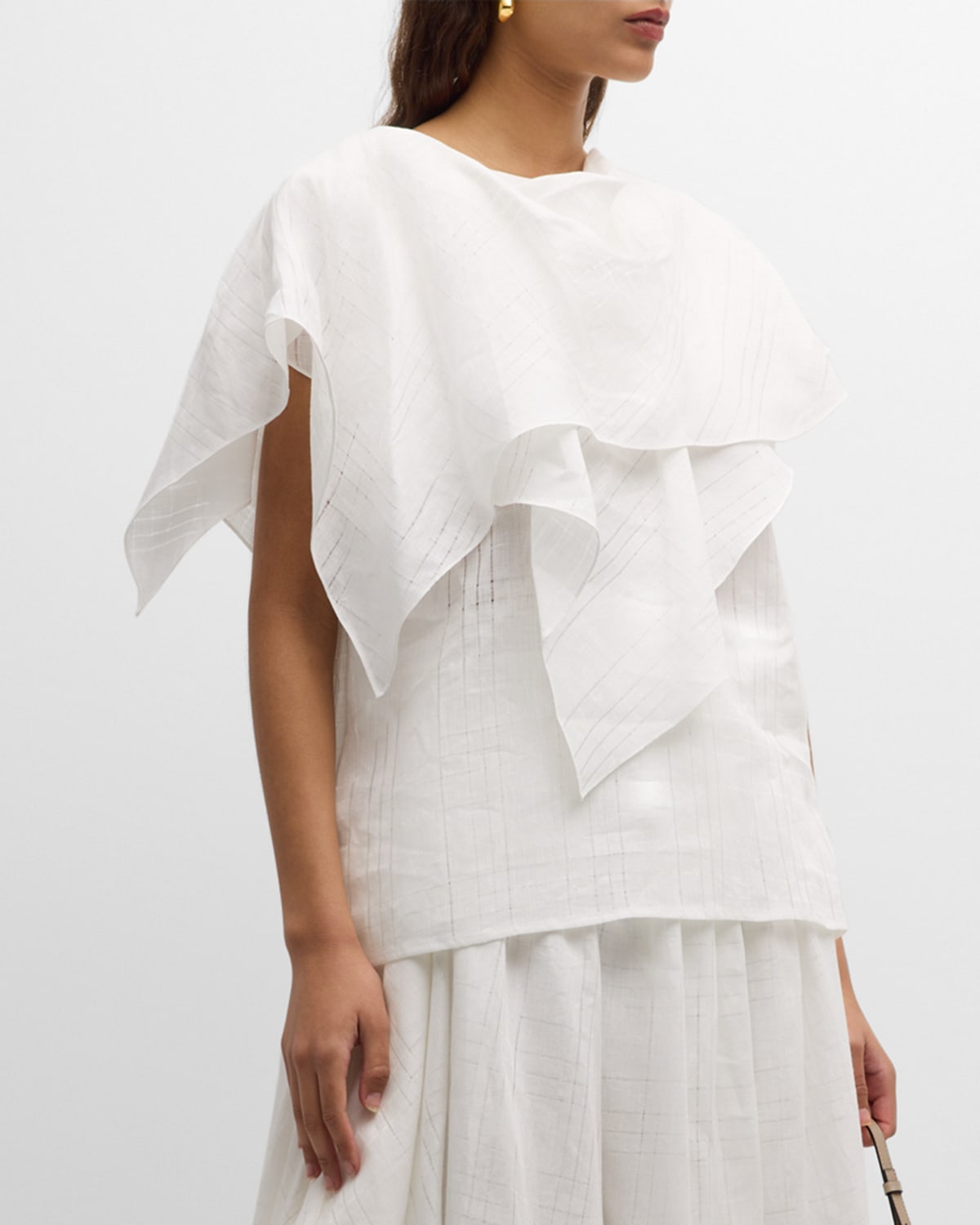 Shop Salon 1884 Mira Check Linen Jacquard Handkerchief Top In White