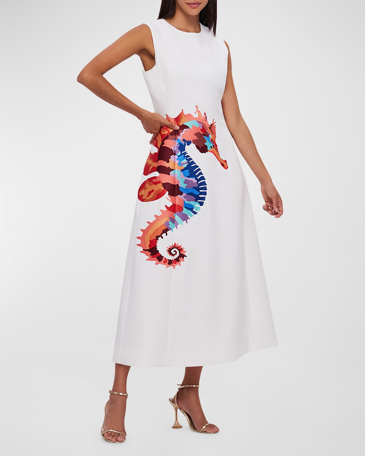 Cleo Sleeveless Animal-Print A-Line Midi Dress