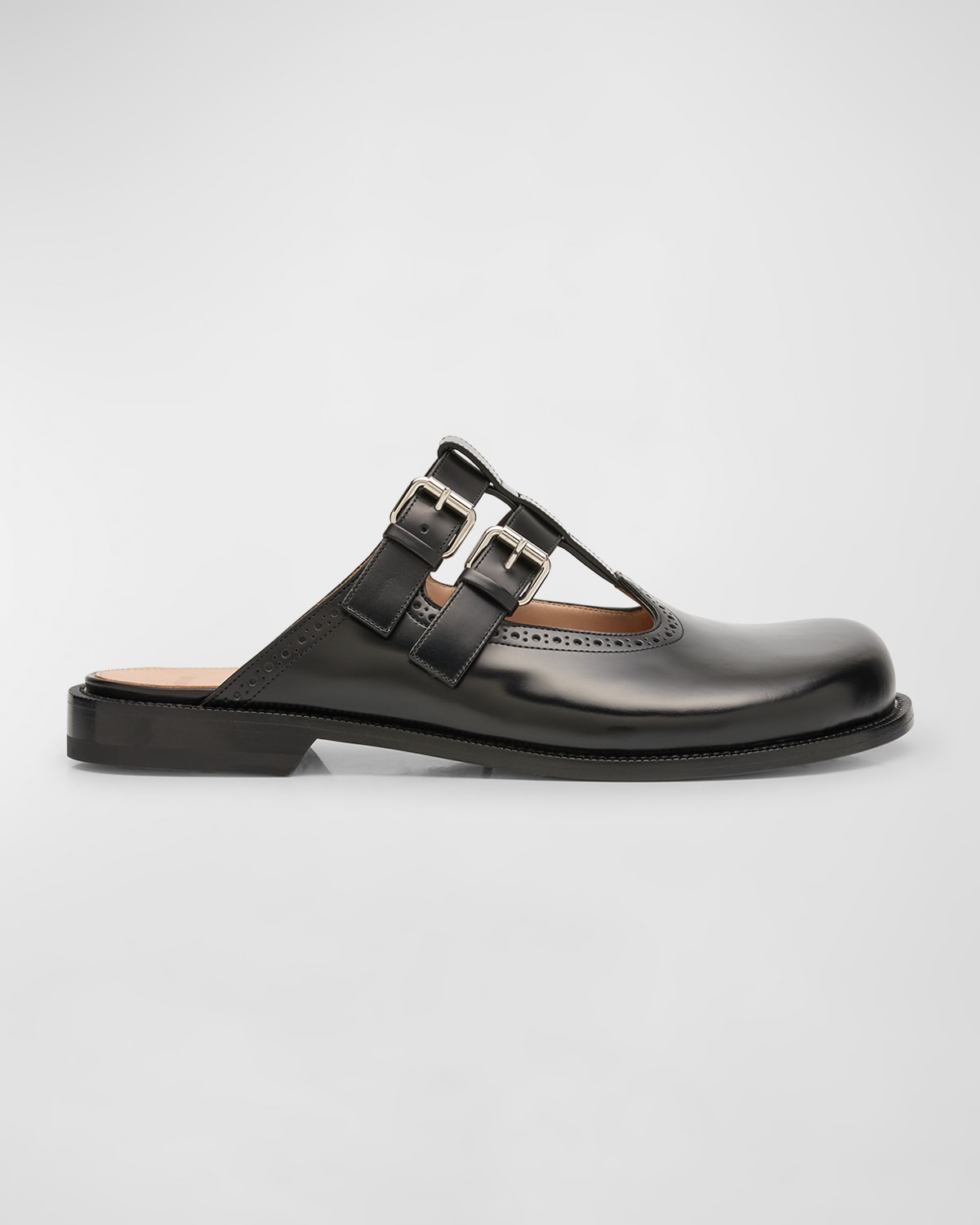 Shop Loewe Men's Campo Leather Mary Jane Mules In Black