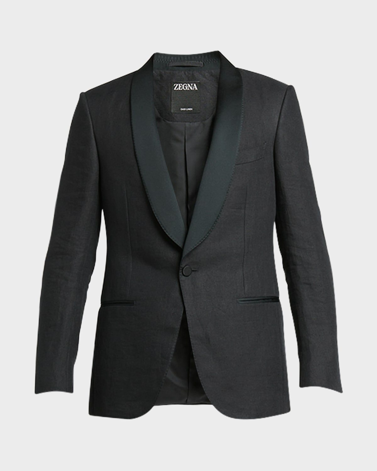 Zegna Men's Shawl-collar Linen Tuxedo In Black Solid