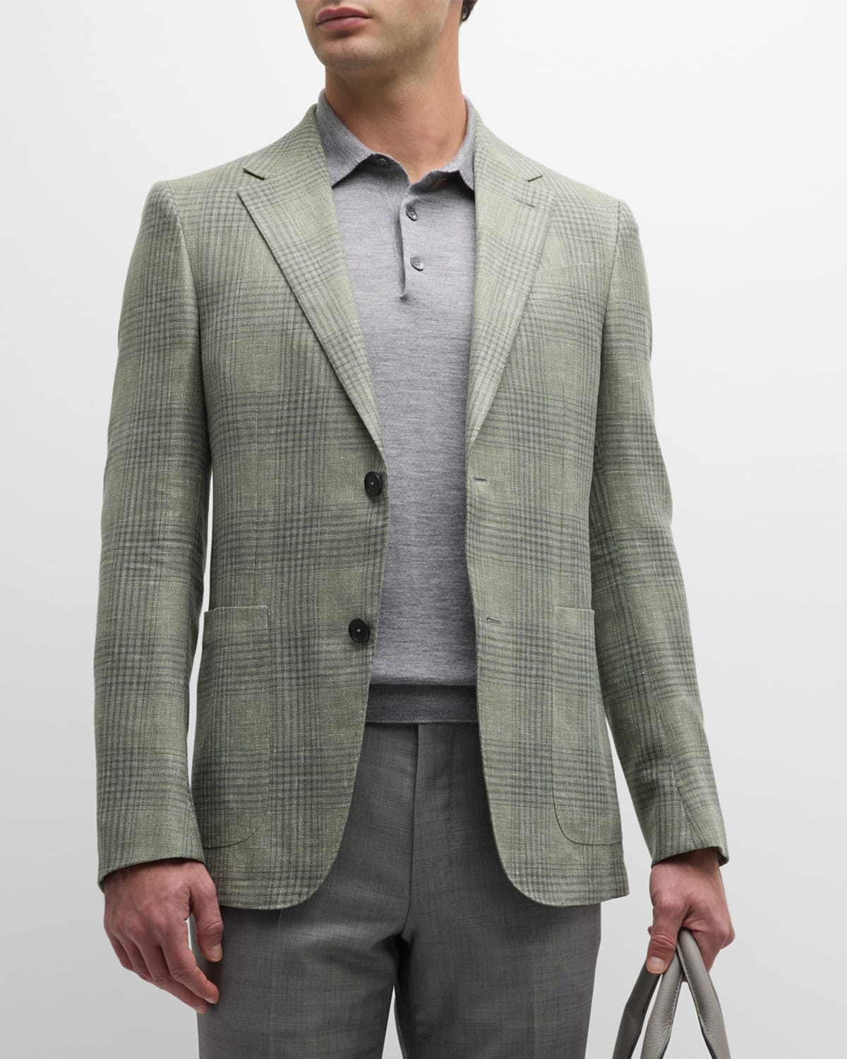 Zegna Men's Plaid Linen-blend Sport Coat In Light Green